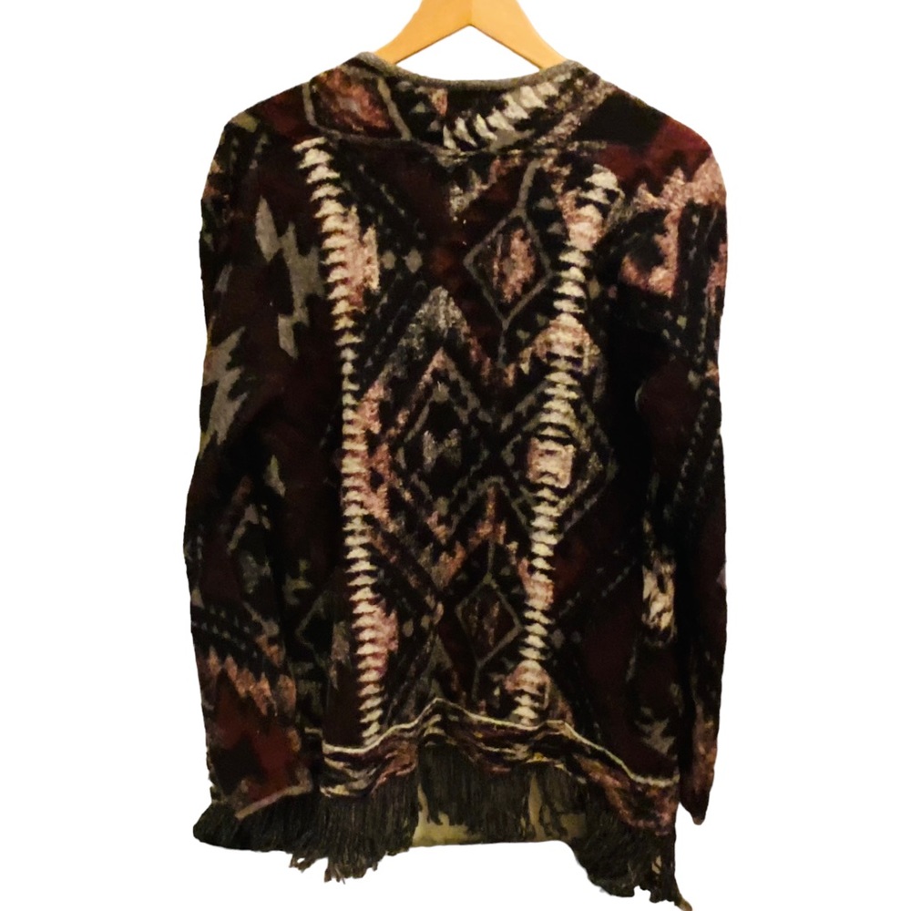 Lucky Brand Southwest Print Blanket Fringe Open Cardigan Western - Picture 2 of 5